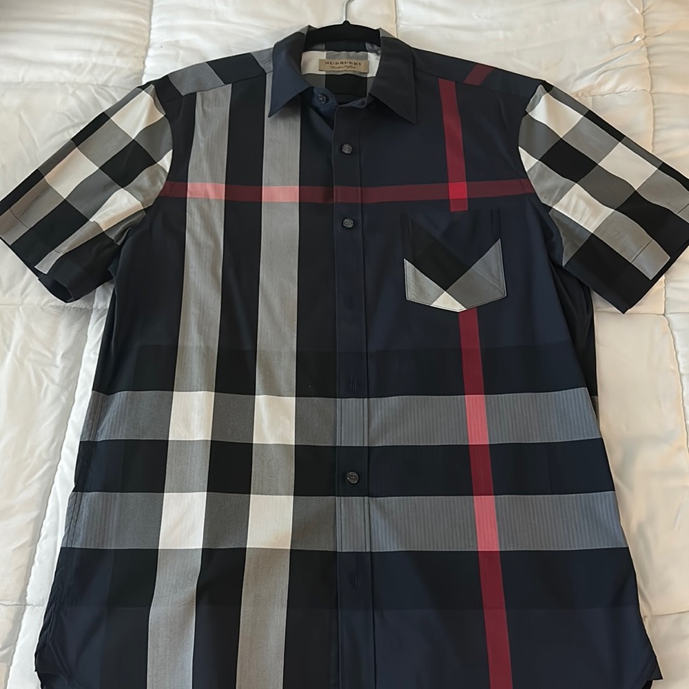Short-sleeve Check Stretch Cotton Poplin Shirt